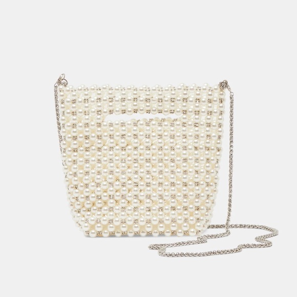 Dolce Vita Handbags - Dolce Vita Pearl Beaded Crossbody Bag in Ivory with Silver Chain